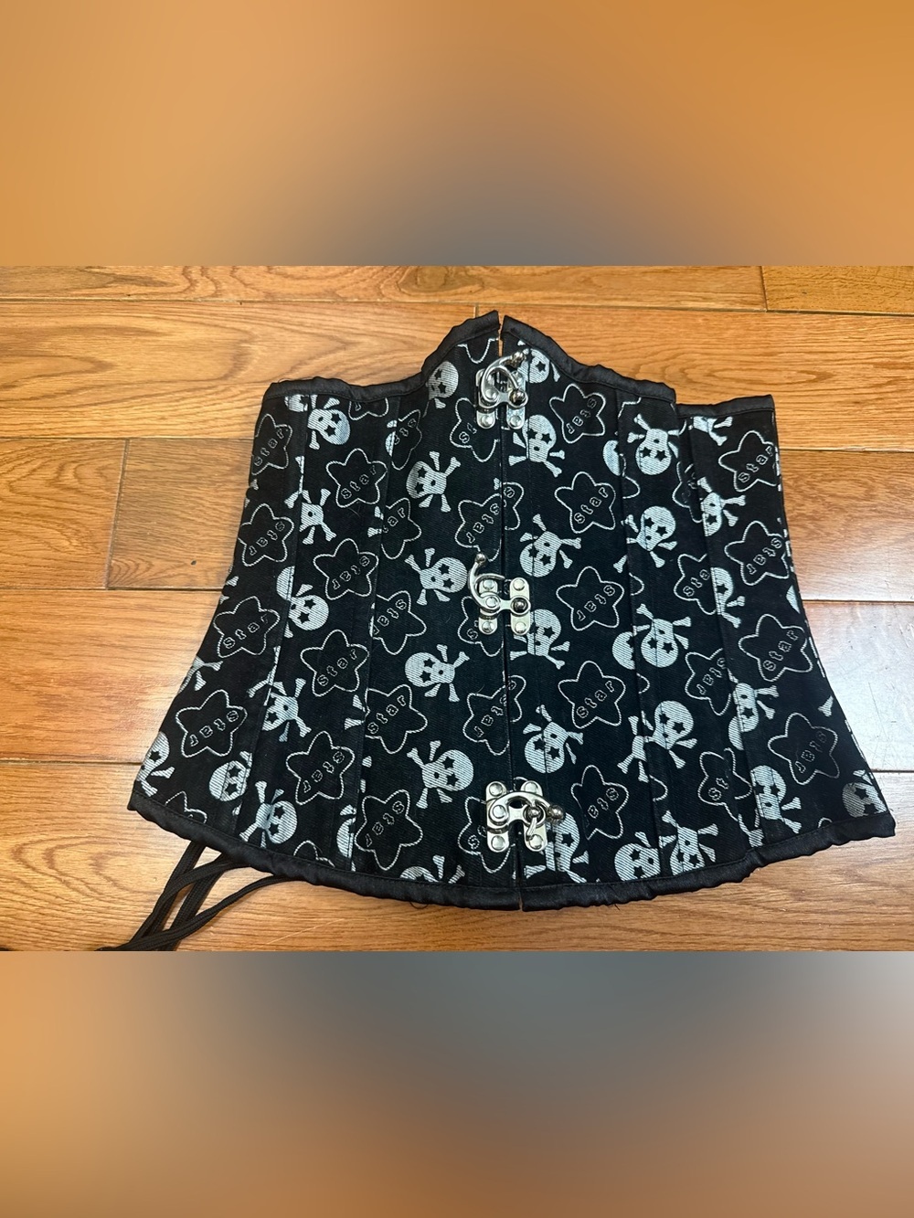 Whimsigoth 90s Under-Bust Skull/Star Print Corset with Swing Hooks
